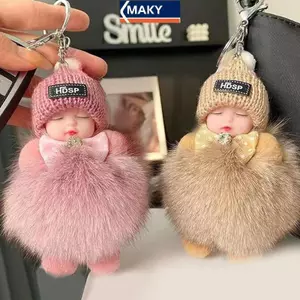 MAKY Ngủ Bé Móc Khóa Dễ Thương Mềm Lông Tơ Sang Trọng Búp Bê Móc Khóa Nữ Cô Gái Túi Mặt Dây Chuyền Bapa Phụ Kiện Quà Tặng VN