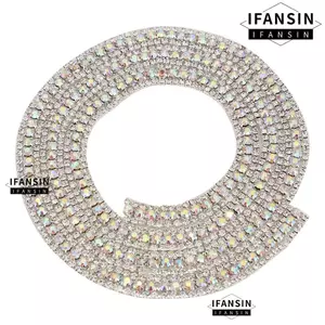 FANSIN 1 Cuộn Lưới, 2 Sân Lưới Pha Lê Pha Lê Ruy Băng, Lấp Lánh 3 Hàng Đóng Dây Xích Viền Thủ Công DIY