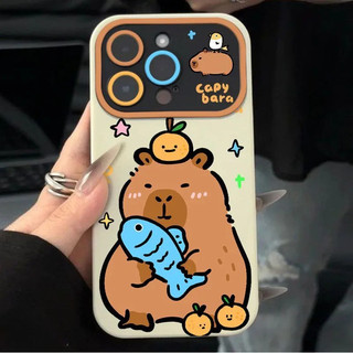 Capybara Dễ Thương Với Cá Thích Hợp Cho iPhone 17 Pro Max Vỏ Bảo Vệ Toàn Diện Silicon Mềm 14 Pro 16 ProMax 12 Pro 15 XR 11 Pro 16 Pro XS Max 13 Pro Matte Chống Sốc