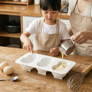 Exhila 3 Khoang Khuôn Bánh Mousse Silicon Hình Đậu Phộng Cho Sinh Nhật Và Tập Hợp Món Tráng Miệng Khuôn Bánh Pudding Dụng Cụ Nướng Bánh