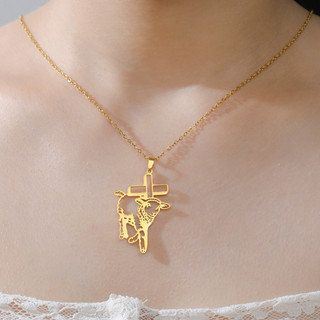 SKYRIM Chúa Giêsu Chiên Thiên Chúa Thánh Giá Nữ Vòng Cổ Agnus Dei Cừu Thánh Giá Thiên Chúa Giáo Mặt Dây Chuyền Thép Không Gỉ Trang Sức