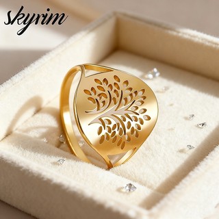 SKYRIM Nhẫn Inox Thanh Lịch Cây Sống Không Phai Màu Trang Sức Cho Bạn Bè Cặp Đôi