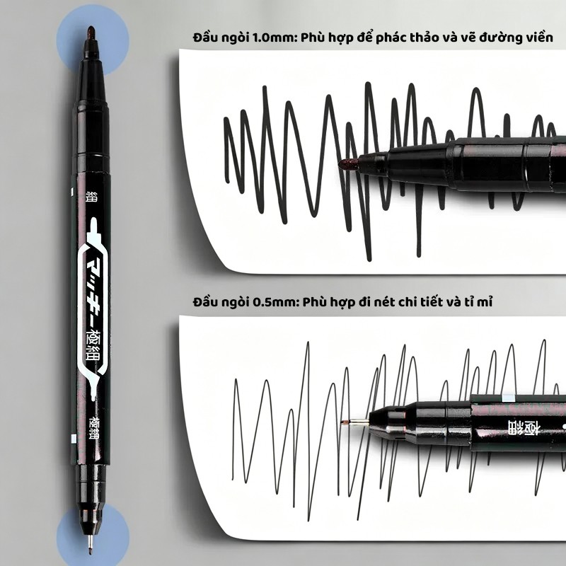 Bút Lông Dầu 2 Đầu Bút Dạ Kính Mực Đen Đỏ Vẽ Mỹ Thuật Sketch Đánh Dấu Khô Nhanh