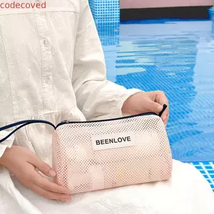 Túi lưới đi biển CODECOVED, Túi đựng đồ vệ sinh cầm tay dung tích lớn, Túi dây kéo mỹ phẩm tiết kiệm không gian thoáng khí thời trang Bãi biển