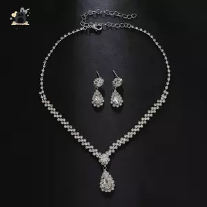 Thời Trang Đơn Giản Giọt Nước Pha Lê Đá Nelace Bông Tai Nữ Ánh Sáng Cưới Sang Trọng Bộ Trang Sức Phụ Kiện Mới