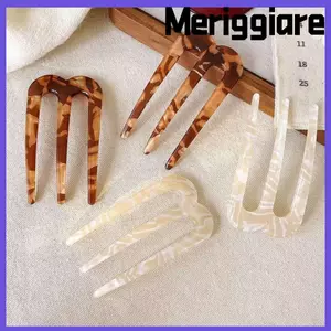 Chân tóc kiểu Pháp MERIGGIARE, Dĩa tóc hình chữ U Acrylic, Dụng cụ tạo kiểu tóc sang trọng 3 Que tóc Prong Bun Sử dụng hàng ngày