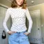 MAPLEPOET-Áo thun dài tay dành cho nữ Thắt lưng Slim Fit cổ tròn in chấm mùa thu