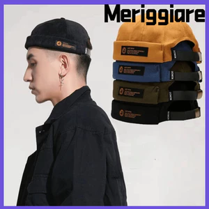 Mũ beanie đường phố MERIGGIARE, Mũ Docker không vành Hip Hop chữ cổ điển, Hộp sọ Cotton màu trơn có thể điều chỉnh thời trang dành cho nam nữ