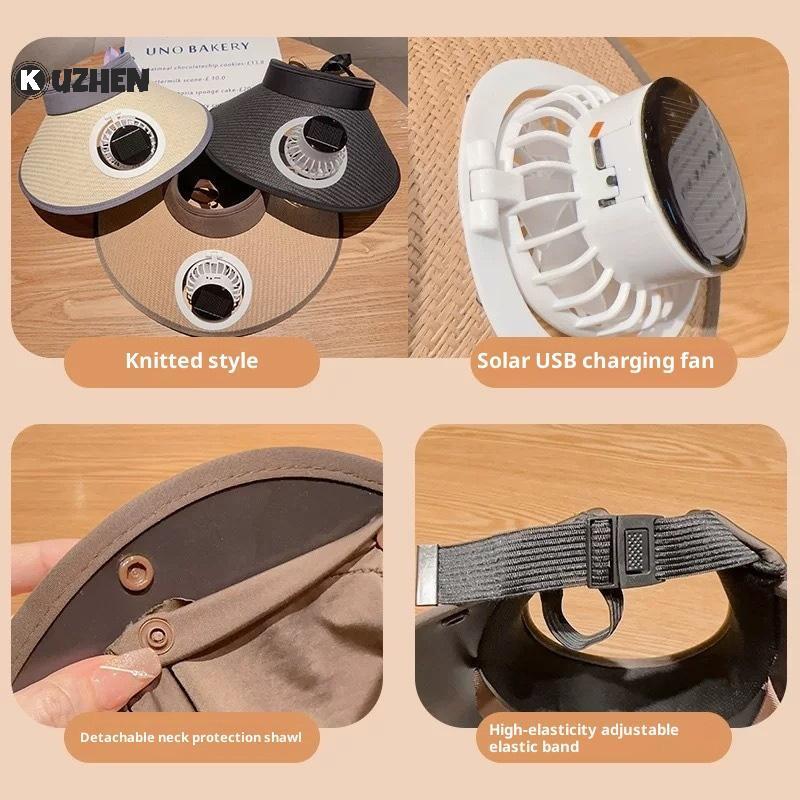 Mũ câu cá KUZHEN Bảo vệ tia cực tím Mũ quạt chạy bằng năng lượng mặt trời 18cm Vành siêu lớn có thể điều chỉnh để chống nắng ngoài trời HOT