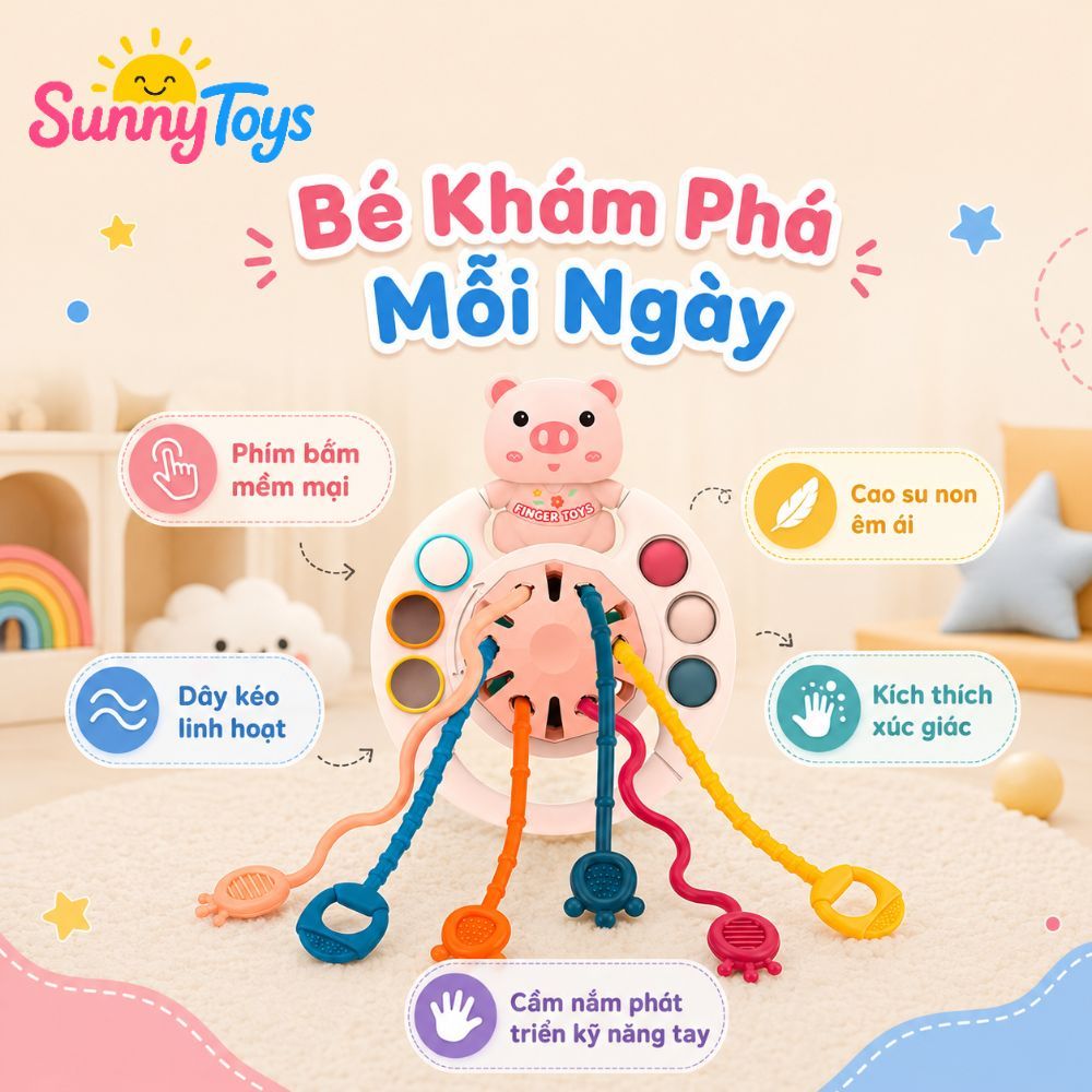 Đồ Chơi Gặm Nướu Gấu Rút Dây SunnyToys - Cầm Tay Cho Bé Khám Phá Phát Triển Kỹ Năng Cho Bé