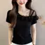 Mùa hè Thiết kế kiểu Pháp Niche Gạc Khâu Bao Bụng Ôm hơn Nhìn Áo thun khí chất thời trang Top
