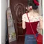 Cổ một dòng hoa màu đỏ phù hợp cho nữ mùa hè Phiên bản Hàn Quốc Khâu áo thun ngắn tay Niche Top 2026
