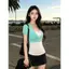 Mùa hè Phong cách ngắn tay phồng phong cách Hàn Quốc Áo sơ mi cổ chữ V Áo Cardigan nữ Slim-fit Slimmer Look Hot Girl Áo ngoài