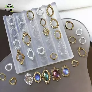 Khung Hình Retro Đá Quý Baroque Vỏ Khắc 3D Cứu Trợ Mẫu Làm Móng Tay Nghệ Thuật Móng Tay Khuôn Silicon Trong Suốt EMKK
