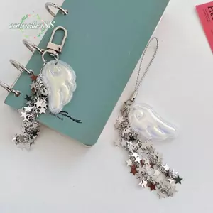 CATMALLER88 Túi Charm, Móc khóa đôi cánh thiên thần ngôi sao, Phụ kiện túi treo trang trí Y2K hợp thời trang