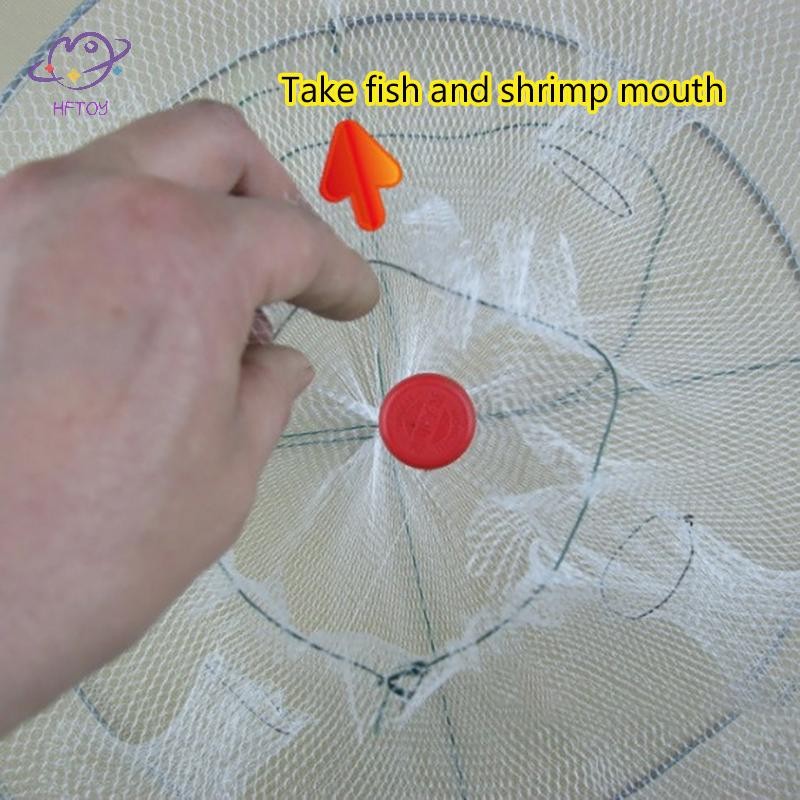 HFTOY 1 Cái Có Thể Gập Lại Câu Cá Cá Cua Mồi Lưới Bẫy 4 Lỗ Crayfish Tôm Hùm Fishnet Đúc Nhúng Lồng 42 * 20cm ~
