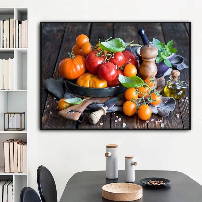 Giỏ đựng trái cây và rau quả Bắc Âu Canvas Poster Tranh thực phẩm đầy màu sắc Nhà bếp và Phòng ăn Trang trí Nghệ thuật treo tường