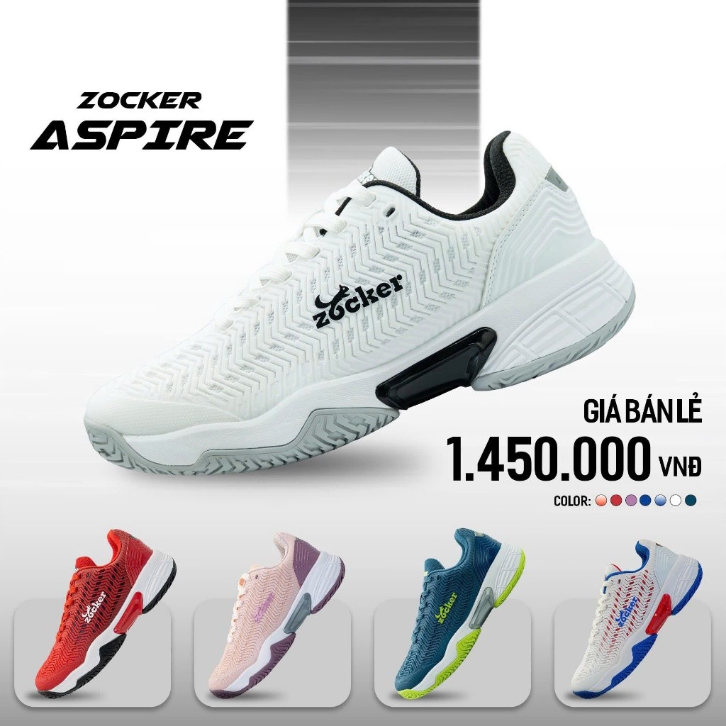 [CHÍNH HÃNG]GIÀY PICKLEBALL ZOCKER ASPIRE – ĐỈNH CAO BÁM SÂN & BẢO VỆ KHỚP GỐI