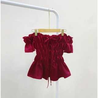 Áo Trễ Vai Bigsize Nữ Kiểu Ôm Body Tay Ngắn Lưng Thun Kèm Dây Phối Nơ Cho Chubby A295