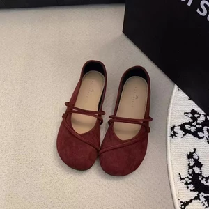 Ngón Tròn Da Mềm Retro Giày Đơn Nữ Đáy Dày Muỗng Giày Mary Jane
