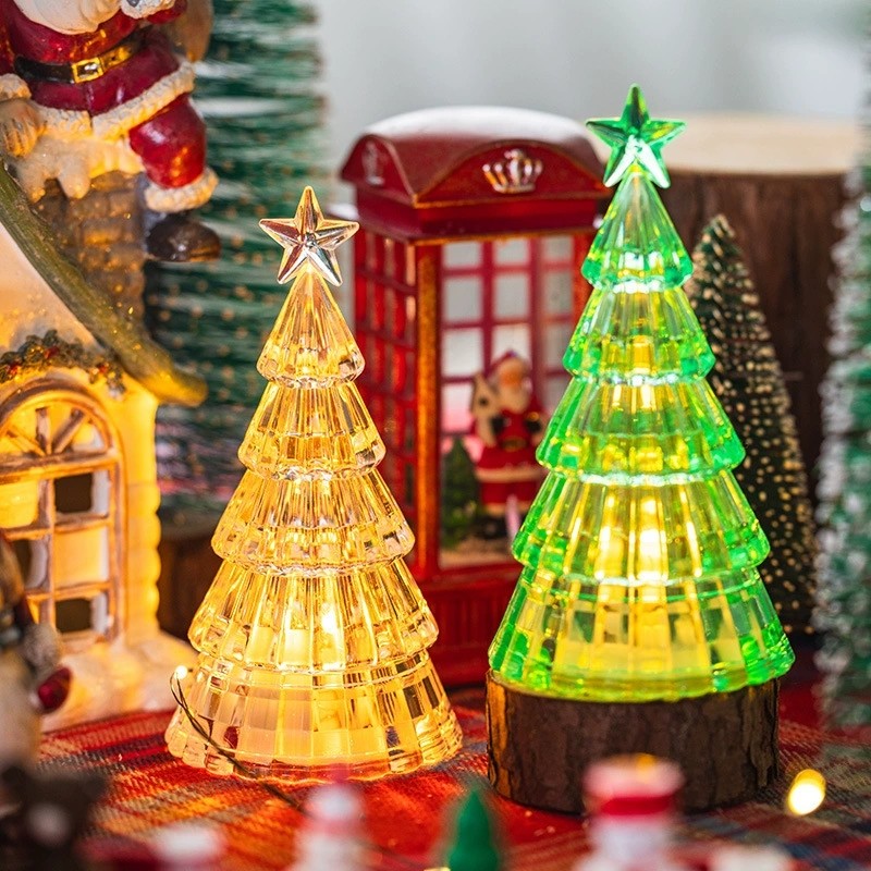 Trang trí Giáng sinh Cây thông Noel phát sáng Đèn ngủ pha lê Trang trí máy tính để bàn