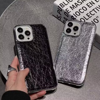 Mạ Điện Bạc Đen Kẻ Sọc Nứt Họa Tiết Da PU Ốp Lưng Điện Thoại iPhone 17Promax 17Air 16Promax 12 13 14 15 Pro Max Chống Sốc Nam Nữ Vỏ Di Động
