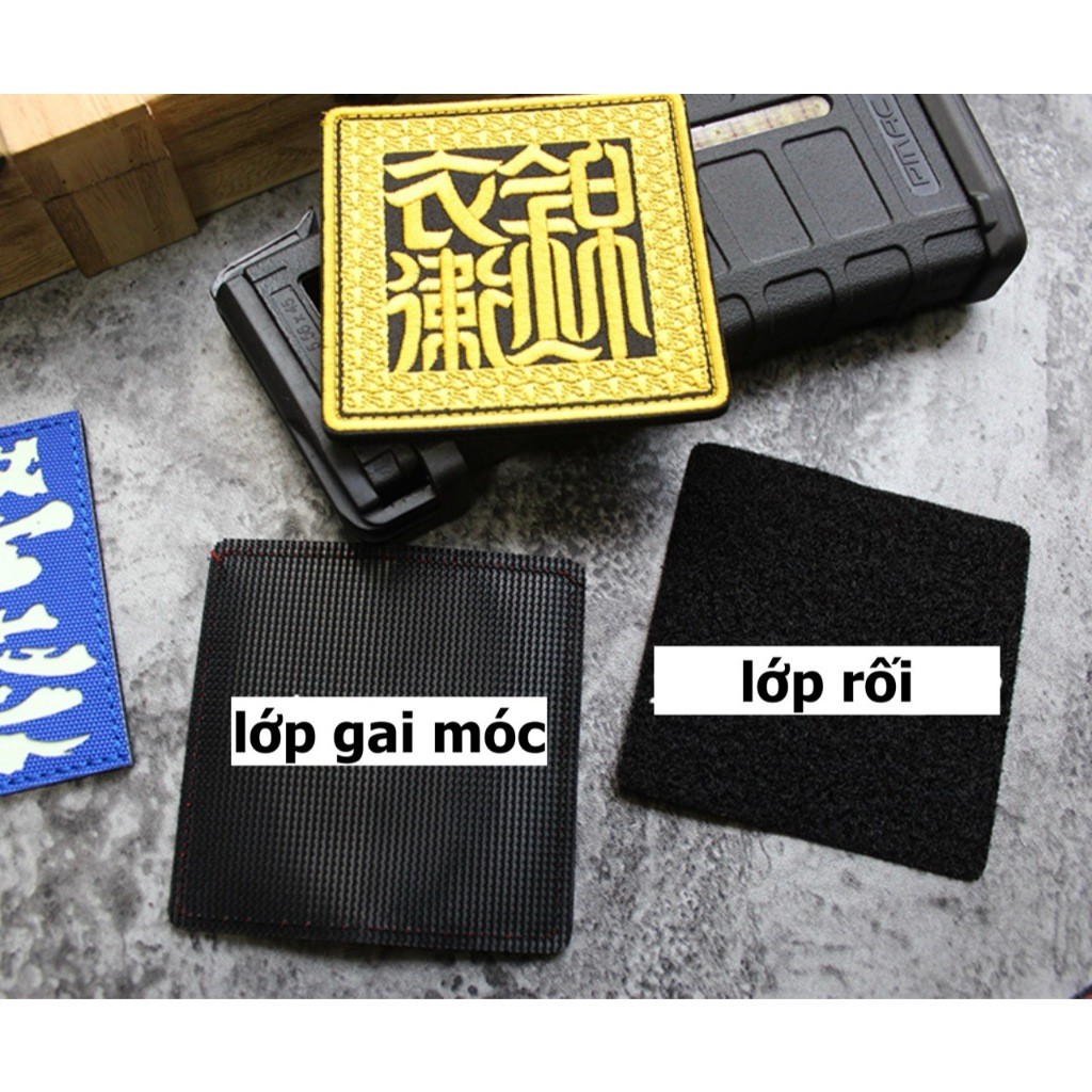 Patch_velcro vải thêu chữ Hán cổ điển dán ba lô_quần áo