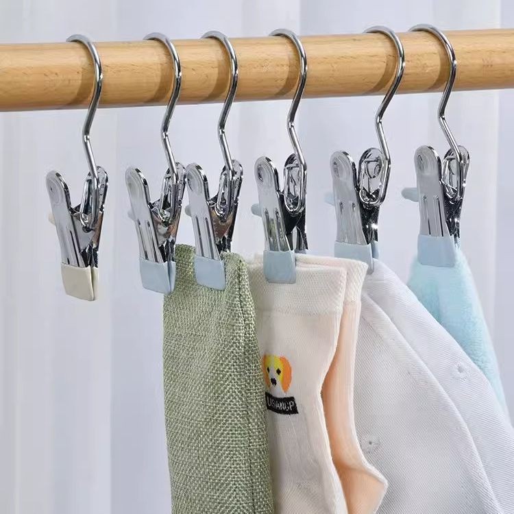 4 Thép Không Gỉ Móc Kẹp Đa Năng Kẹp Quần Áo Liền Mạch Khăn Mũ Tất Chống Gió Quần Kẹp Có Móc Bảo Quản Kẹp