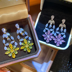 Bông tai tua rua dài tinh tế phong cách mới Zircon sang trọng