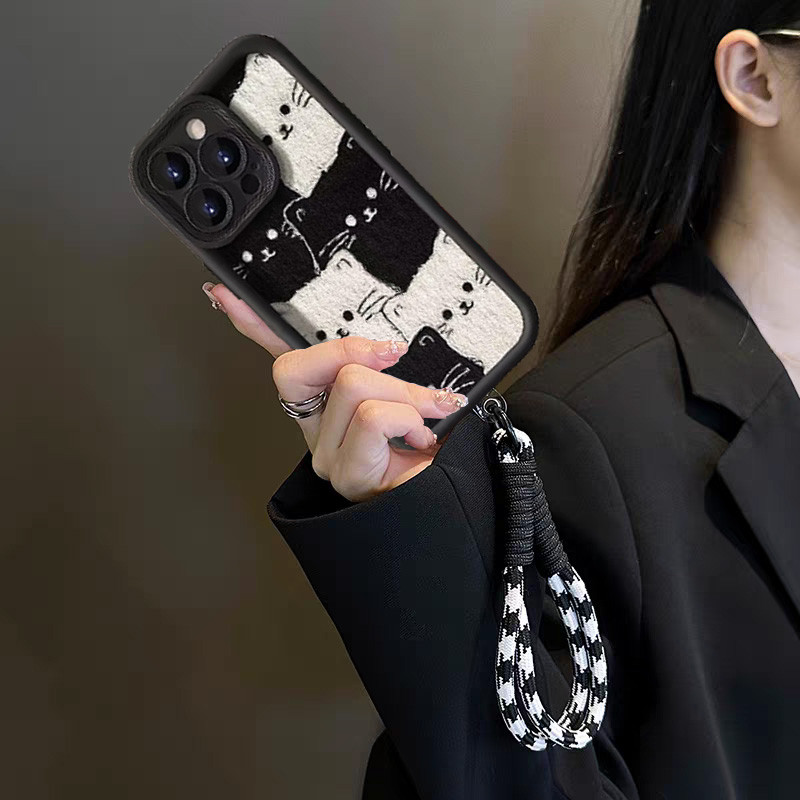 Ốp Điện Thoại Nơ 3D Mèo Đen Cho Samsung Galaxy M15 M16 F06 M20 M23 M30S M51 M31 M54 A70 A01 Vỏ Vòng Tay Dễ Thương Dây Đeo Tay Dây Buộc Hoạt Hình Silicon