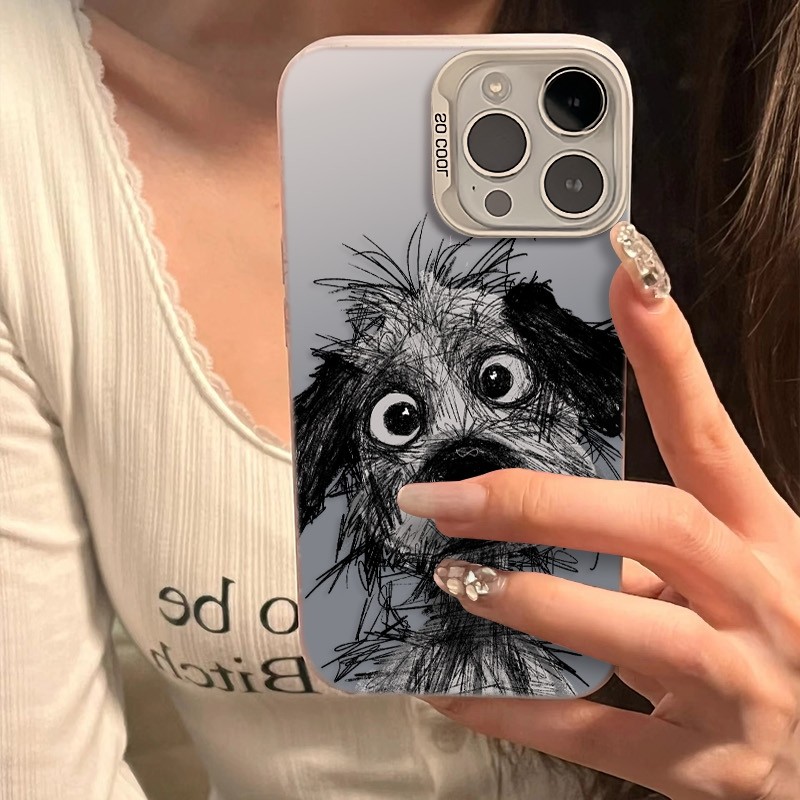 Ốp Lưng iPhone Hình Cún Con Nguệch Ngoạc Đáng Yêu - Tương Thích 16/15/14/13/12/11 Pro Max, XS Max, X
