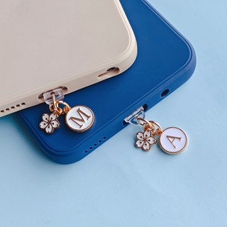 1 Điện Thoại Di Động Chống Bụi Cắm Trắng Hoa Anh Đào Chữ Cái Tiếng Anh A-Z Mặt Dây Chuyền Trang Trí Điện Thoại Di Động