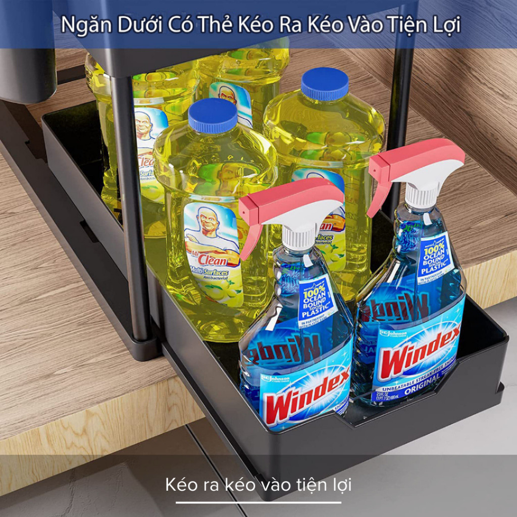 M6 Kệ Đựng Đồ Dưới Bồn Rửa Bát,Kệ Đựng Đồ 2 Tầng Khung Thép Carbon,Ngăn Chứa Có Thẻ Kéo Ra Tiện Lợi