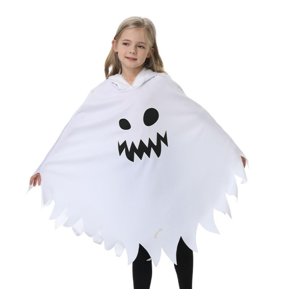 Hood Cape cosplayGhost, thiết kế khuôn mặt ma và phát sáng trong bóng tối, bộ đồ Halloween màu đen trắng dành cho bé trai
