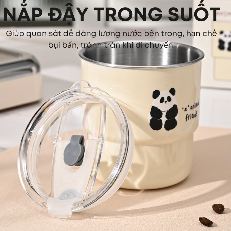 Ly Cốc Uống Nước Inox 304 400ml KOOBEE - Chịu Nhiệt Chống Nóng - Nắp Đậy Và Ống Hút Tiện Dụng - Không Lo Rơi Vỡ | 322