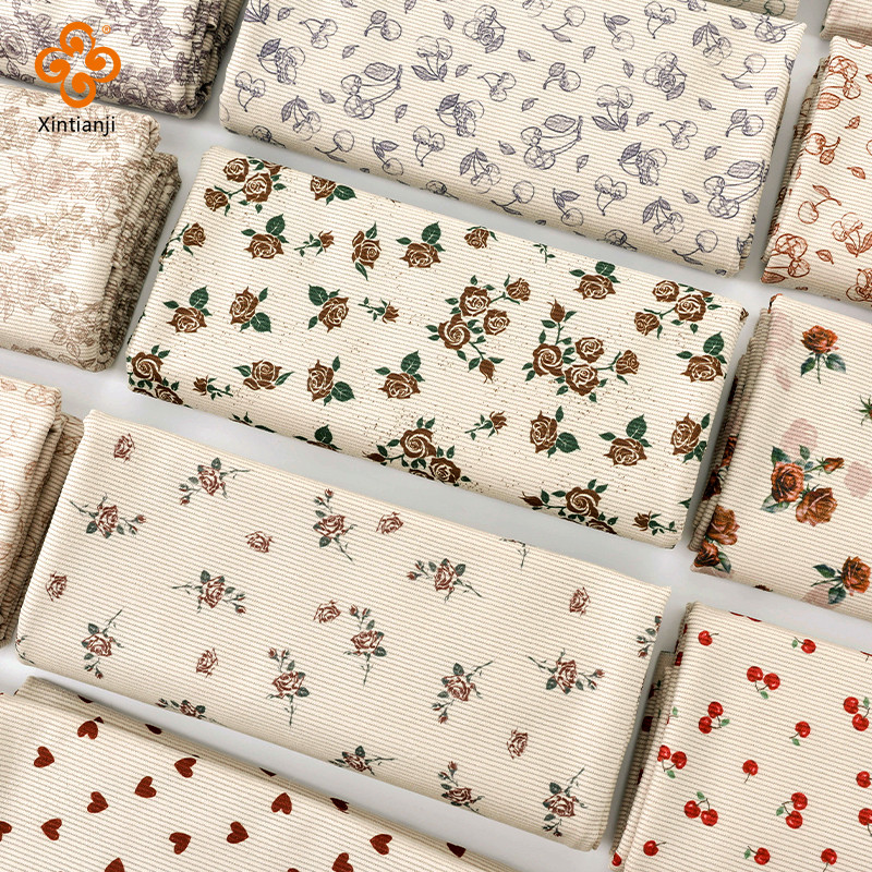 Phong Cách Vintage Màu Sắc Sườn Vải Vải Vải In Mùa Xuân Thu DIY May Vải Làm Quần Áo Áo Vải 45X145cm