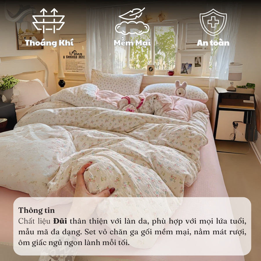 Bộ vỏ chăn ga gối Cotton Đũi 4 món  Memminbedding Luxury chất liệu mềm mát,thấm tút cực tốt,vỏ chăn lồng được ruột-ST310