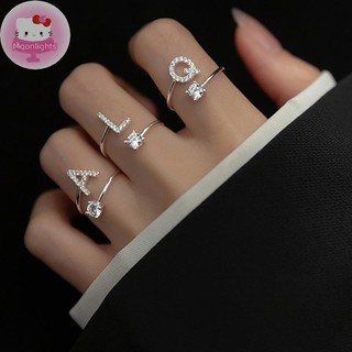 Nhẫn Điều Chỉnh 26 Chữ Cái với Kim Cương Giả - Quà Tặng Quyến Rũ dành cho Nữ