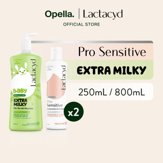 Bộ Sữa Tắm Gội Trẻ Em Lactacyd Baby Extra Milky Size Jumbo 800ml + Chai DDVS Phụ Nữ Lactacyd Pro Sensitive 250ml