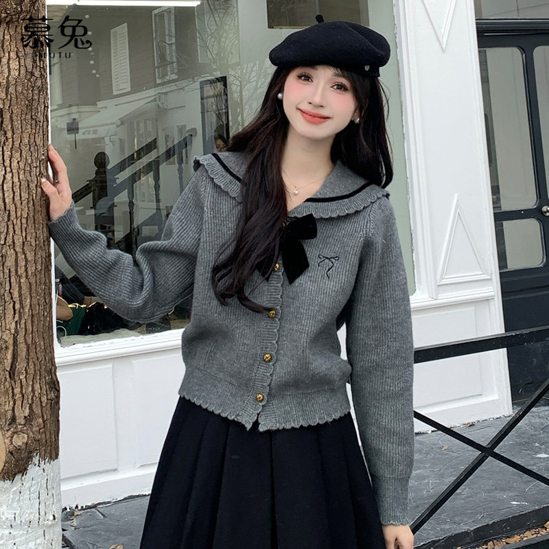 Mutu Pháp Nơ Áo Len Cardigan Nữ 2026 Phong Cách Mới Mùa Xuân Cao Cấp Rời Dài Tay Áo Len Top
