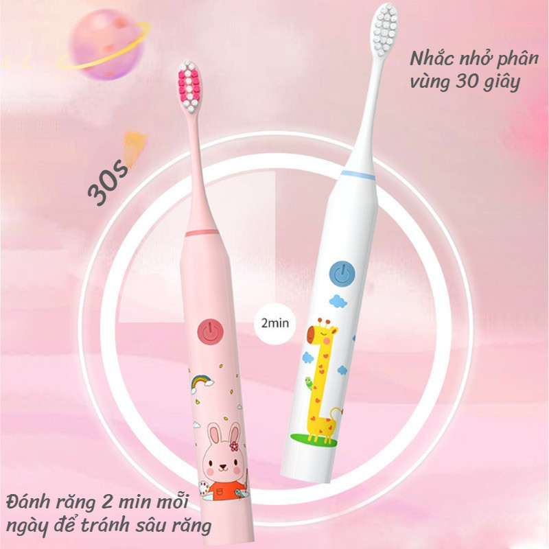 Bàn Chải Điện Cho Bé HOKU 5 Chế Độ Sóng Âm – Lông Siêu Mềm, Chải Tự Động An Toàn, Tặng Hộp Tăm Chỉ