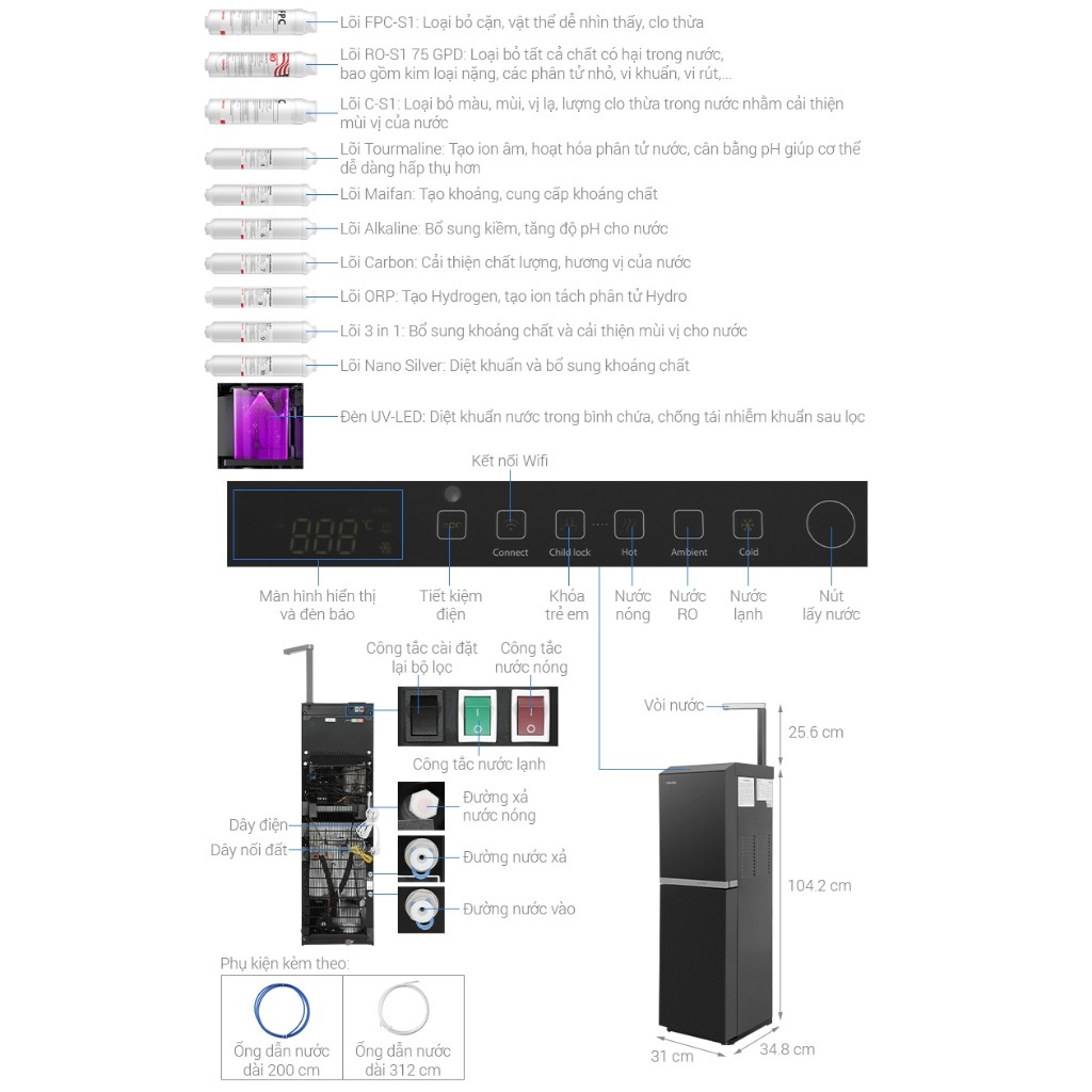 [Shopee Lắp đặt 0Đ HCM/HN] Máy lọc nước nóng lạnh RO Toshiba TWP-W2396SVN(M) - Bảo hành chính hãng 24 tháng