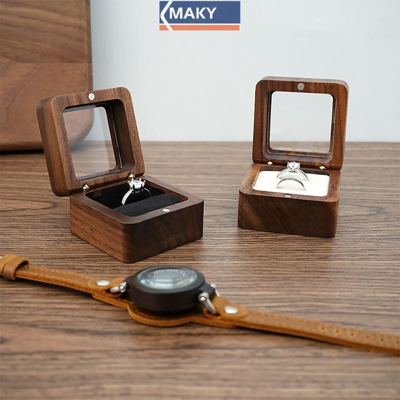 Onetimingcool Hộp Trang Sức Quả óc chó Gỗ Chắc Chắn Nhẫn Cưới Hộp Nhỏ Trang Sức Bảo Quản Bàn Top VN