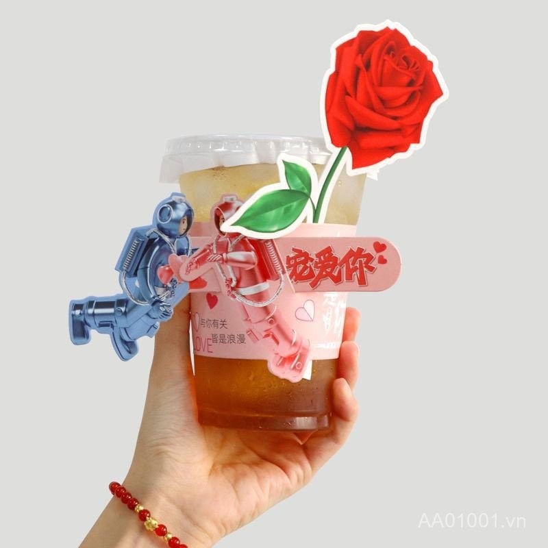 🌟Trà Sữa Quán Cà Phê Uống Bánh Nướng Hoa Hồng Chèn Thẻ Công Chúa Xin May Mắn 520 Ngày Lễ Tình Nhân BI1W