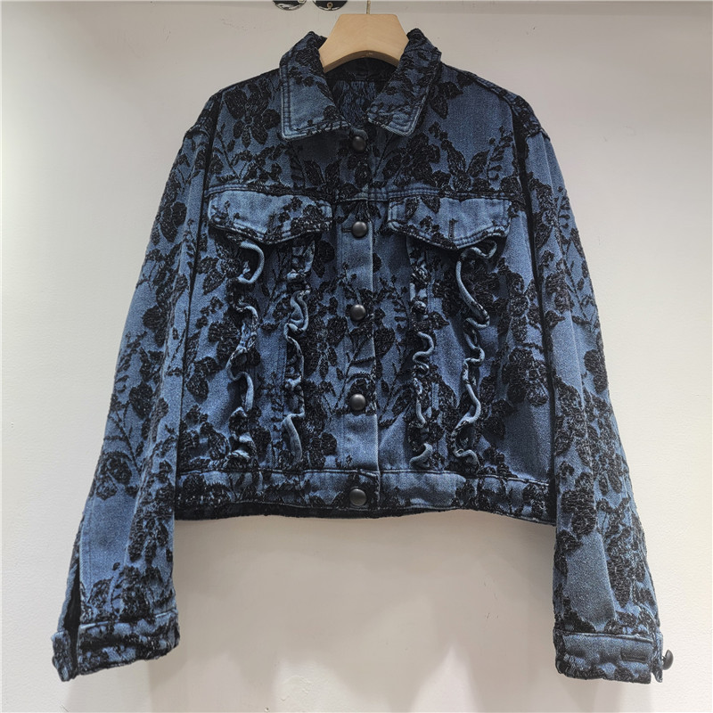 Ga Ngủ Phong Cách Retro In Hình Áo Khoác Denim Ngắn Cho Nữ