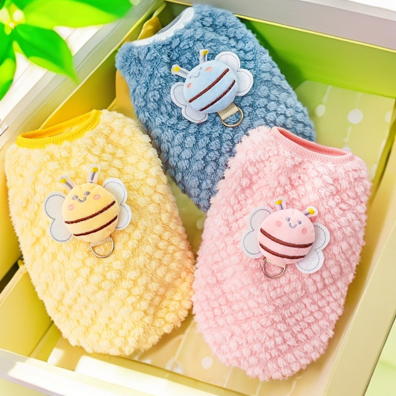 【Ready Stock】 Cartoon Puppy Flannel Warm Cat Cup Puppy Small Milk Blocks Dog Cat Teddy Clothes Dog Vest Pet Supplies 8z23