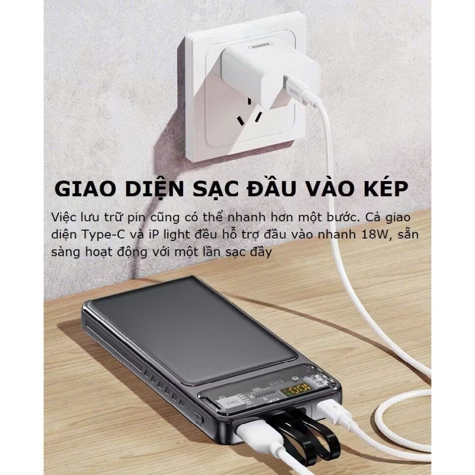 Sạc Dự Phòng 30000mAh Với Cổng Sạc Nhanh 22,5W và PD 20W Kèm 2 Đầu Sạc Màn Hình LED