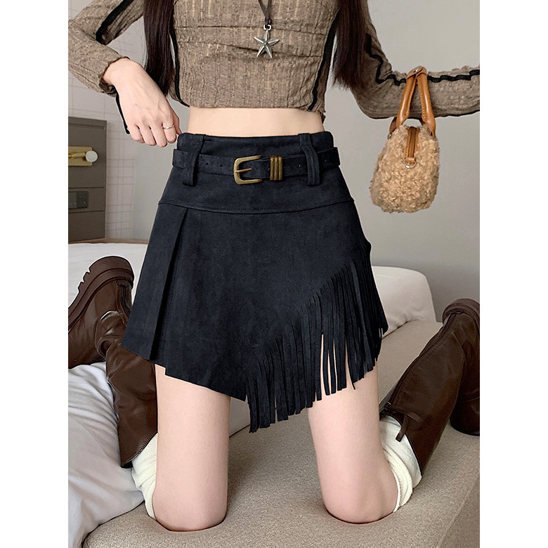SUXI Váy chữ A lưng cao style cổ điển và đơn giản, phù hợp mùa thu 251007
