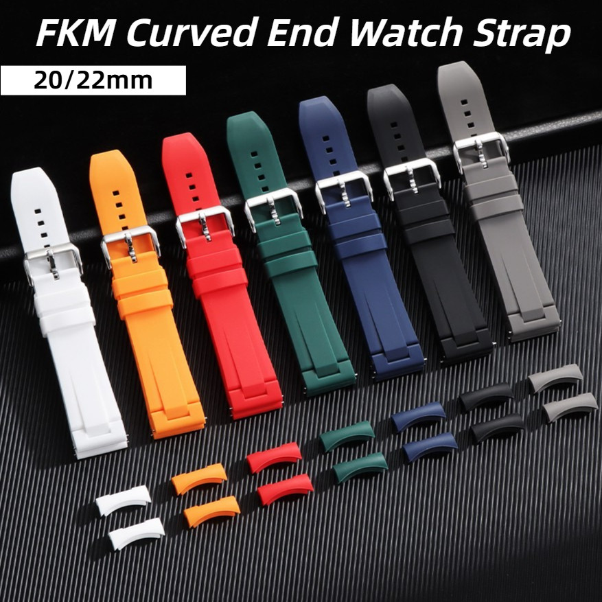 Dây đeo đồng hồ cao su FKM Fluoro cong 2 trong 1 cho Seiko 5 Diver Oyster Arc Flat End Silicone Watchband Sea Master Tuna Samurai 20mm 22mm Vòng đeo tay nam nữ