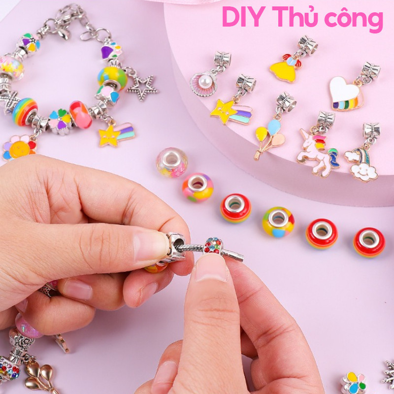 Vòng Charm Pandora 66,đính Cườm Thủ Công Handmade DYI Sáng Tạo,Chất Liệu Cao Cấp,Quà Sinh Nhật Cho Cô Gái